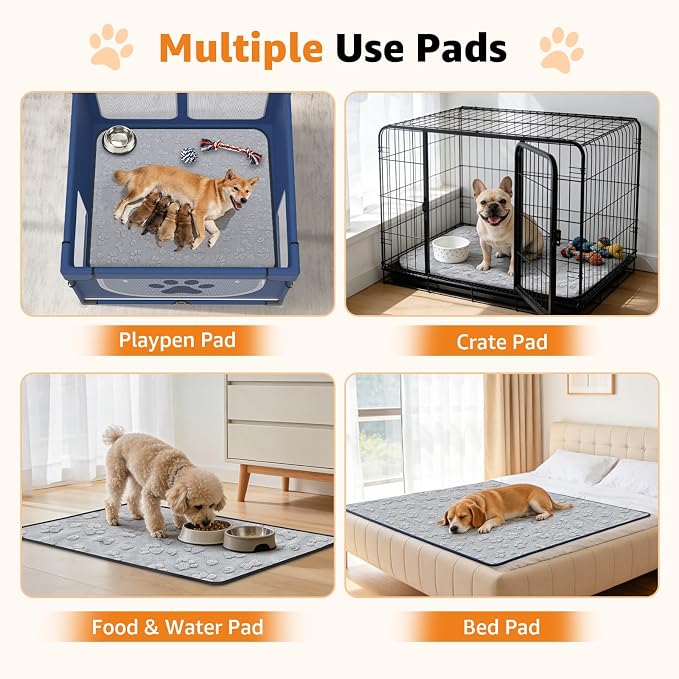 Washable Pee Pads for Dogs, 2 Packs Reusable Puppy Pads with Super Absorbent, Waterproof, Leak-Proof & Non-Slip, Specifically Designed for LOOBANI 43"x43"x27" Foldable Dog Playpen(41"x41"-Gray)