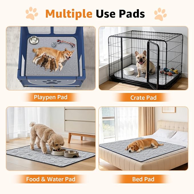 LOOBANI 2 Packs Extra Large Washable Pee Pads for Dogs 48"x48", Non-Slip Reusable Dog Mat, Super Absorbent Whelping Pads, Leak-Proof Dog Playpen Mat for Floor, Bed, Incontinence, Housebreak,Gray