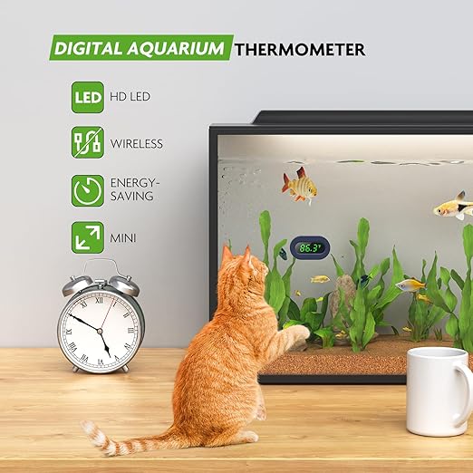PAIZOO Aquarium Thermometer Digital, LED Display Fish Tank Thermometer Stick On Highly Accurate to ±0.9℉, Wireless Temperature Measurement for Fish, Betta, Aquatic, Replaceable Battery