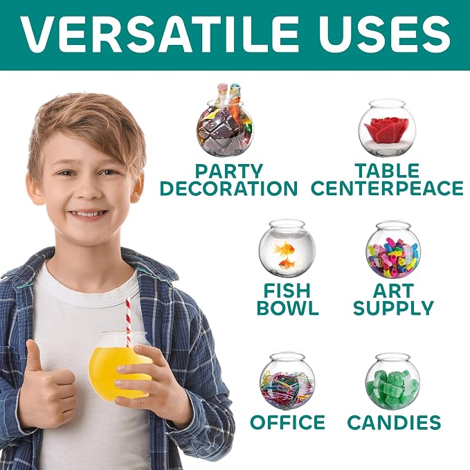16 Oz Plastic Fish Bowls (48-Pack) Drink, Party & Decorative Ivy Bowls | BPA-Free Plastic Bowls for Candy Buffets, Carnival Games, Prize Tables, Centerpieces, Crafts & Event Displays