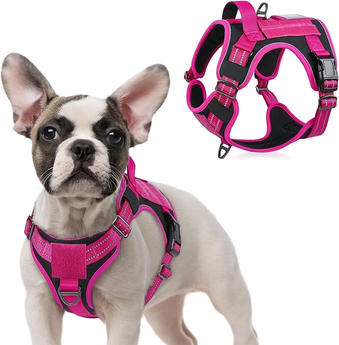 rabbitgoo Tactical Dog Harness for Large Dogs, No Pull Military Service Vest with Handle & Molle, Easy Control for Training Walking, Adjustable Reflective Straps, Black & Rose Red, S