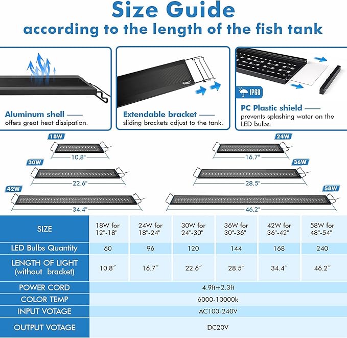 hygger 18W Full Spectrum Aquarium Light for 12-18 Inch Fish Tanks, LED Planted Tank Light with Remote Control, DIY Timer & Sunrise Sunset Weather Effects
