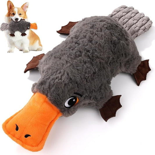 15" Squeaky Platypus Dog Toy - Interactive Dog Toys for Small Dogs, Large Dog Toys & Dog Toys for Medium Dogs, Soft Stuffed Plush Squeaky Dog Toys, Grey