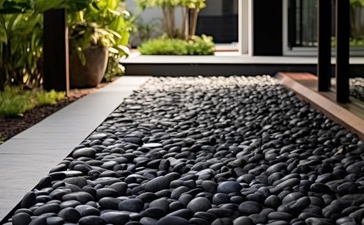 2 LBS River Rocks, StoneCreek, Decorative Garden Stones for Plant Landscaping, Polished Gravel Filler Pebbles for Home Decoration, Vases, Succulents, Flower Beds and Fish Tanks (Black, Medium)