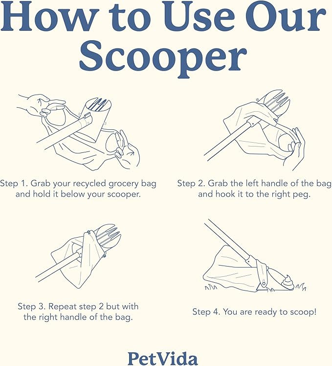 Dog Pooper Scooper that Uses Common Grocery Bags – No Special Bags Needed – Heavy-Duty No-Bend Scoop Fits Standard American Broom Handle”