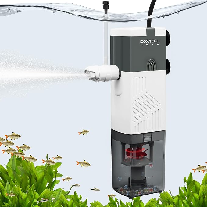 Aquarium Internal Filter, 4 in 1 Fish Tank Filters Pump Sponge Filter Ultra Silent Adjustable Submersible Power Filter for Fish Tanks 5-30 Gallon, 160 GPH, 10W