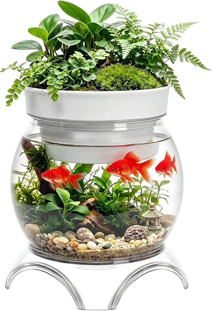 3 Gallon PET Aquaponic Betta Fish Tank Aquaponic with Base and Top | Large Bowl Shatterproof Aquarium Fish Tank with Clear Clarity for Terrarium, Flower Vase Centerpiece Present for Fish Lovers
