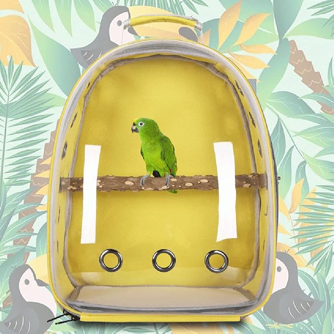 HEITIGN Bird Carrier Backpack Cage Transparent Parrot Carrier 1 Stick Wooden Standing Perch 12 Holes Ventilate Transparent Space Capsule Carrier Portable Bird Small Animal Travel Cage (red)
