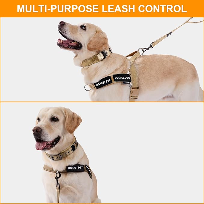 Annchwool No Pull Dog Harness,Heavy Duty Reflective Collar & Leash Set-Leash with Double Handle & Car Seatbelt Clip-Easy Control for Walking Training Medium Large Size Dogs(Brown,S)