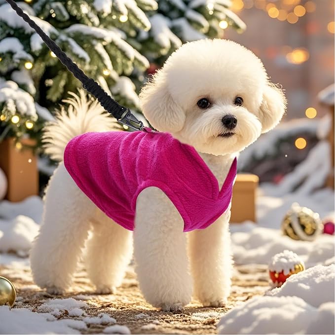Rbenxia 1 Piece of Rose Red Dog Sweater with Leash Ring Soft Fleece Vest Dog Pullover Warm Jacket Pet Dogs Clothes Winter Dogs Outfits for Small Puppy Cat Pets