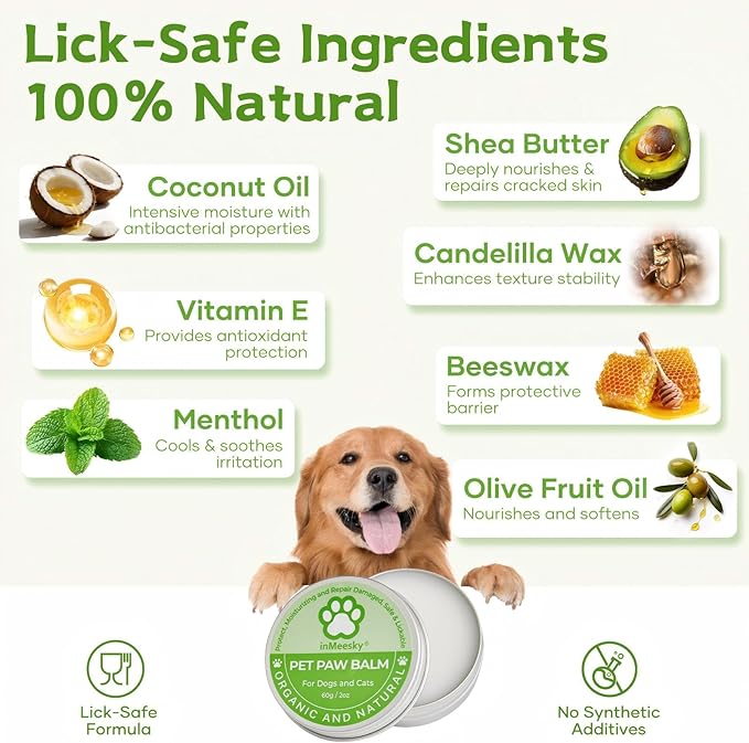 Dog Paw Balm & Nose Balm, Lick-Safe | All-Natural Moisturizer with Organic Coconut Oil | Quickly Nourishes and Repairs Dry, Cracked Paws | Vet-Recommended for Hot & Winter Protection (2.0oz)