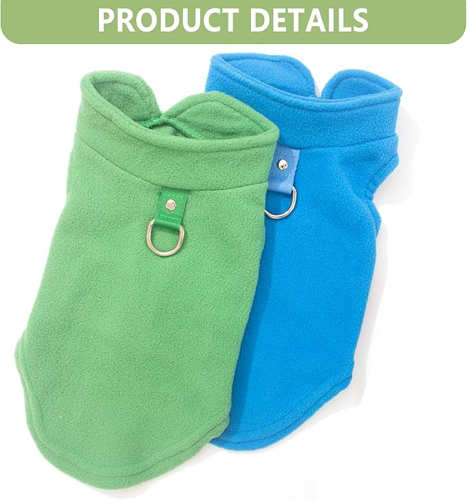 2 Pieces Fleece Dog Sweaters for Small Dogs Male, with Leash Ring, Warm Pet Sweater Fall Winter Thick Clothes Coat for Chihuahua, French Bulldog, Dachshund, XL