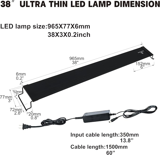 WaterRebirth Ultra-Slim Full Spectrum LED Aquarium Light with Adjustable Brackets,1250LM 30W for 36Inch to 42Inch Fish Tank Lighting Fresh Water
