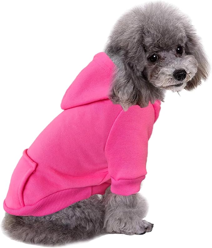 Jecikelon Winter Dog Hoodie Sweatshirts with Pockets Warm Dog Clothes for Small Dogs Chihuahua Coat Clothing Puppy Cat Custume (Rose red, X-Small)