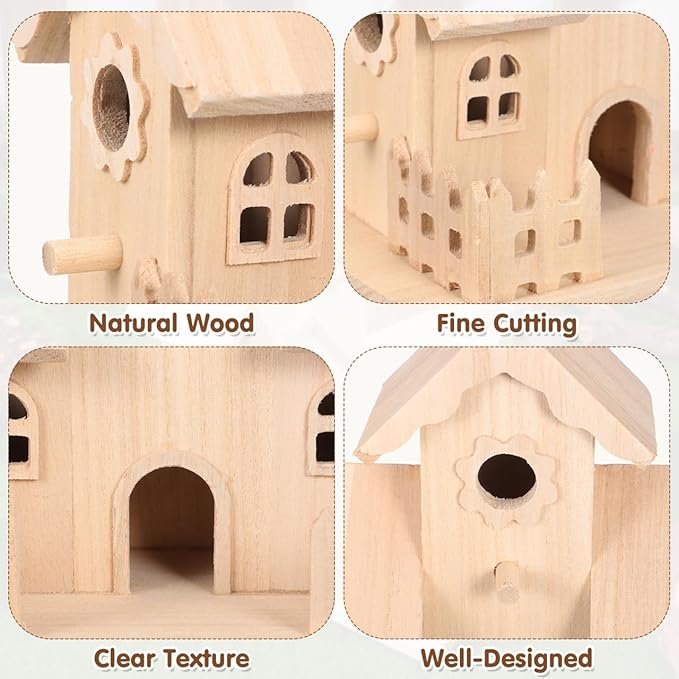balacoo Wooden Bird Nest Hanging House Unpainted Solid Wood Birdhouse for Garden Patio Indoor Outdoor Decor Suitable for Small Birds and Pets