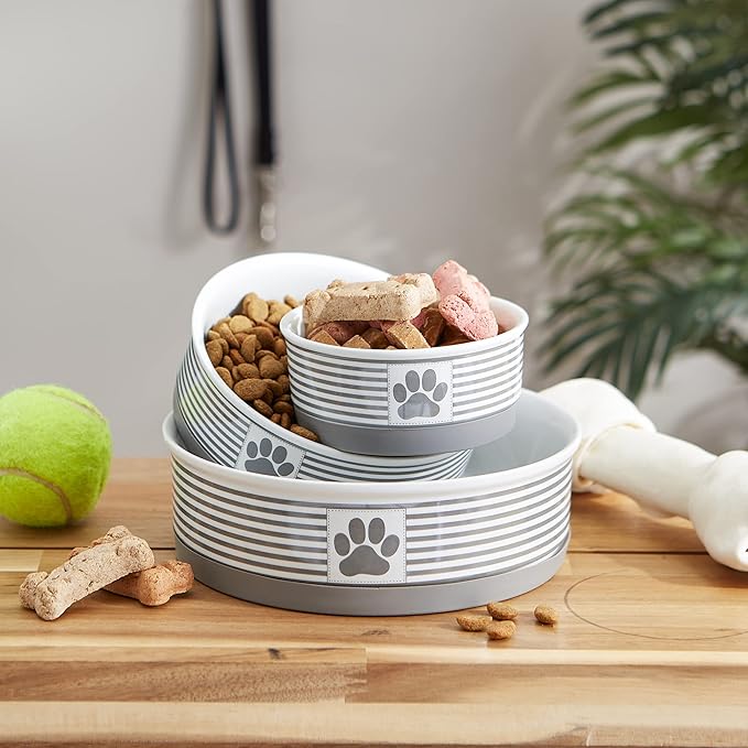 Bone Dry Paw & Patch Ceramic Pet Collection, Large Set, 7.5x2.4", Gray, 2 Piece