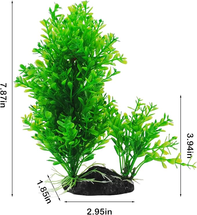 PINVNBY Artificial Aquarium Plants Decorations,Plastic Fish Tank Plant with Base Set Betta Fish Tank Accessories(Green)