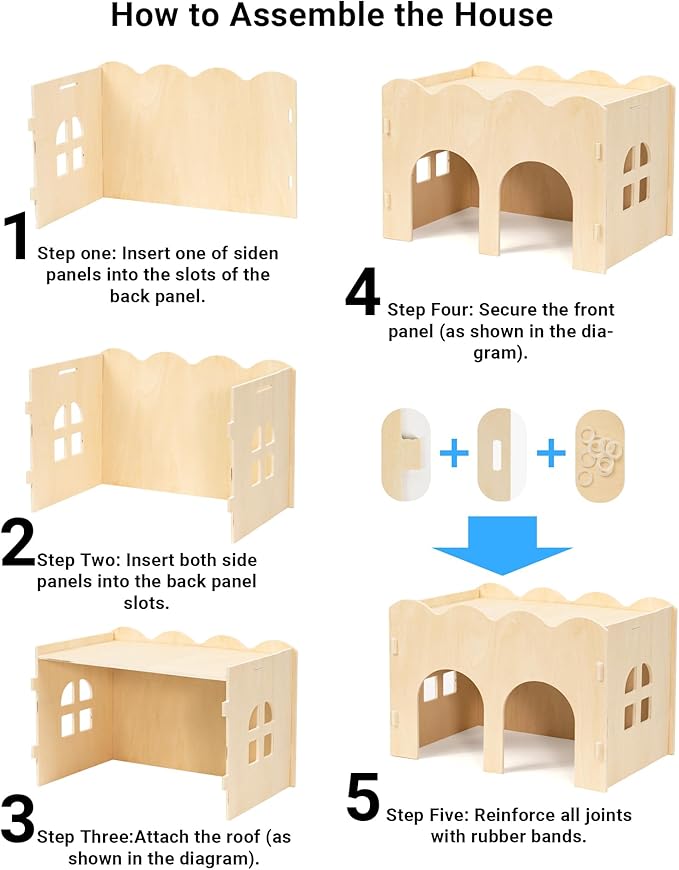 Bifeaw Guinea Pig Hideout, Natural Wooden Chew Proof Hideaway Hut for Small Pets (Guinea Pig)