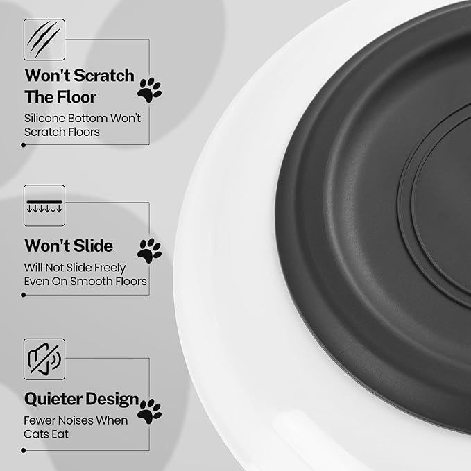 Cat Food Bowls, Whisker Friendly Ceramic Cats Bowls with Nonslip Silicone Base, Pack of 6 Quiet Dishes and Plates for Feeding Indoor Cats, Kittens and Small Dogs(Fishbone+Cat Paw,Shallower)