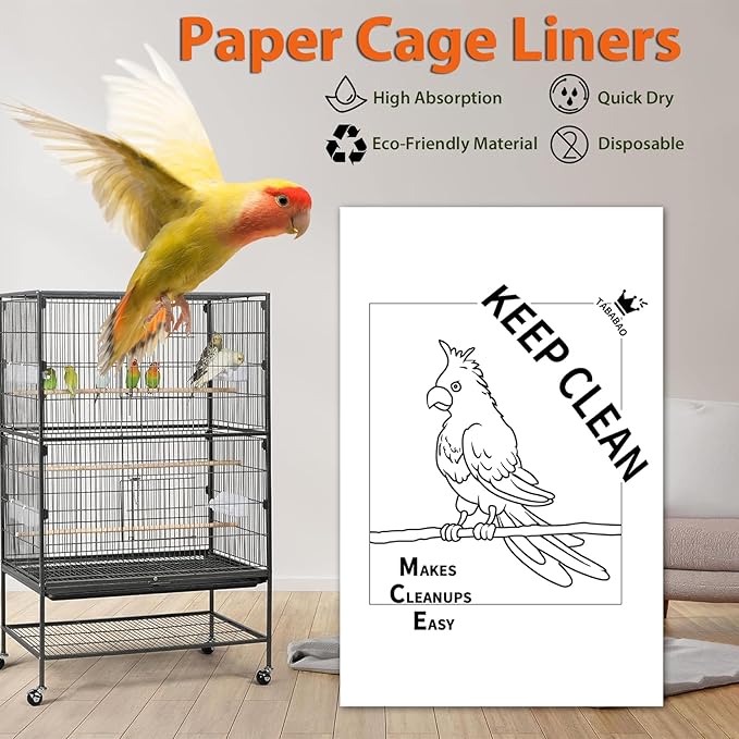 Bird Cage Paper Liners, 100pcs Disposable Pre-Cut Large Liners for Parrot, Parakeet, Conure, Cockatiel, 17 X 11 inch, White