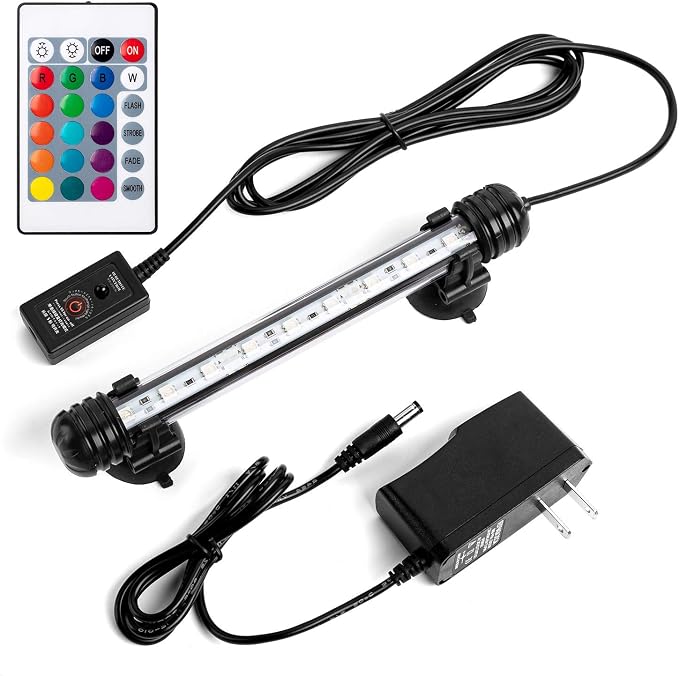 7.5" Color Changing LED Fish Tank Aquarium Submersible Light with Remote/Colored Aquarium LED Tank Lights Fixture for Underwater Decorations, Plant Grow, Saltwater Freshwater Fish, KR5007