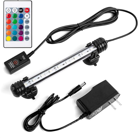 7.5" Color Changing LED Fish Tank Aquarium Submersible Light with Remote/Colored Aquarium LED Tank Lights Fixture for Underwater Decorations, Plant Grow, Saltwater Freshwater Fish, KR5007