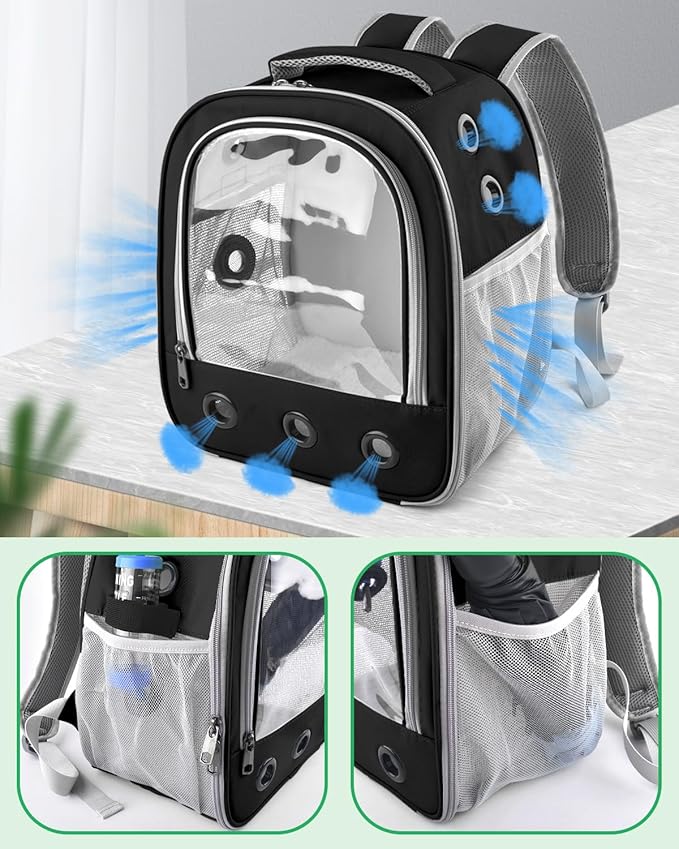 DBNESS Guinea Pig Carrier Backpack, Portable Rabbit Travel Carring Bag for Pet Bunny Chinchilla Bearded Dragon Hamster Parrot Outgoing Pouch Case with Water Bottle Holder & Detachable Pad (Black)