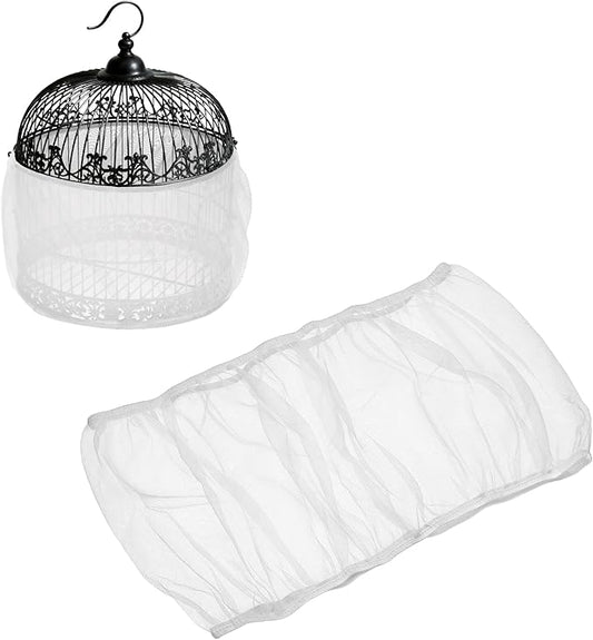 Bird Cage Seed Catcher, Bird Cage Net Cover Seeds Guard, Universal Birdcage Accessories, White, Circumference 31.5"-43.3", Height 7.9" for Parrot Cockatiel Enclosures