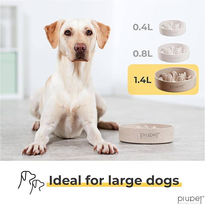 PiuPet Slow Feeder Dog Bowl - 47 fl oz, 6 Cups Capacity, Dishwasher Safe - Slow Feeder Dog Bowl with Anti-Slip Pads