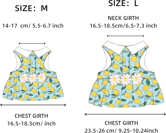 SMOLKITH Rabbit Clothes - Bunny Adjustable Summer Lemon Print Dress with Leash, Small Animal Apparel for Walking - Fits Meerkats, Chinchillas, Guinea Pigs, Marmots and More