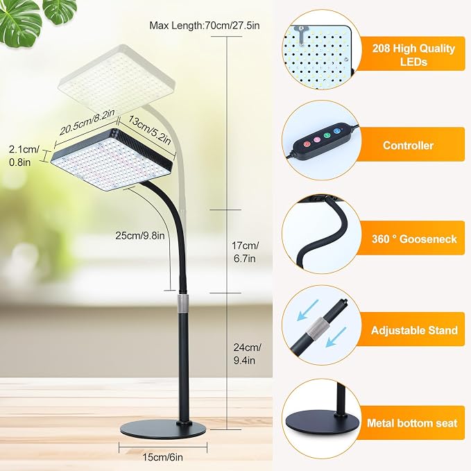 FECiDA Smart Control Desk Grow Lights for Indoor Plants with 5-Level Timer | Full Spectrum Plant Lamp with Elegant Stand Design, Premium Indoor Plant Light for Pot Plant, Succulent, Cactus Collection