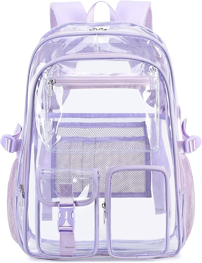 abshoo Large Clear Backpack For Girls Women School Bookbag Heavy Duty Transparent Backpack (Purple)