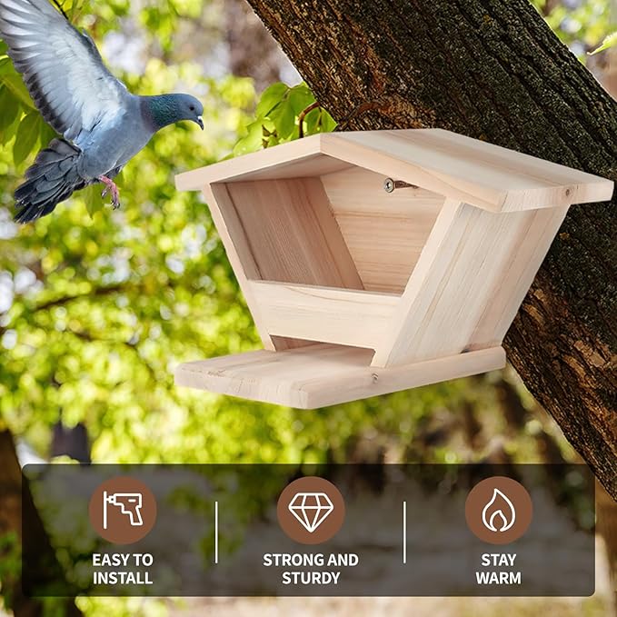 Wooden Dove Nesting Box with Triangular Opening - Outdoor Bird House for Doves to Nest and Roost, Flawless Garden Decor