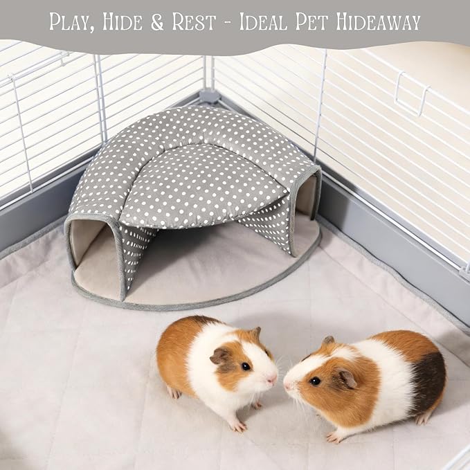 Guinea Pig Hideout Tunnel Bed, Washable Soft Small Animal Hideaway for Ferret, Chinchilla, Dwarf Bunny - House Pet Cage Accessory