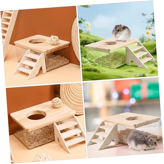 Yardwe Hamster Bathroom Bath Sand Box Ladder Chinchilla Dust Bath Container Storage Box for Hamster Accessories