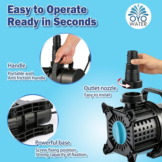 Pond Pump, 8000 GPH Adjustable Flow Submersible Water Pump with Filter Bag, UL-Listed, Copper Motor, IPX8 Waterproof 20.3ft Cord for Koi Pond, Fountain, Waterfall, Hydroponics, Irrigation