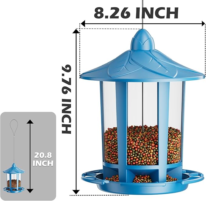 Birdream Bird Feeders for Outdoor Hanging, Assembly Required, 1-Min Easy Setup, Charming Castle Design, Attracting Cardinals Chickadees Goldfinches & Sparrows - Blue