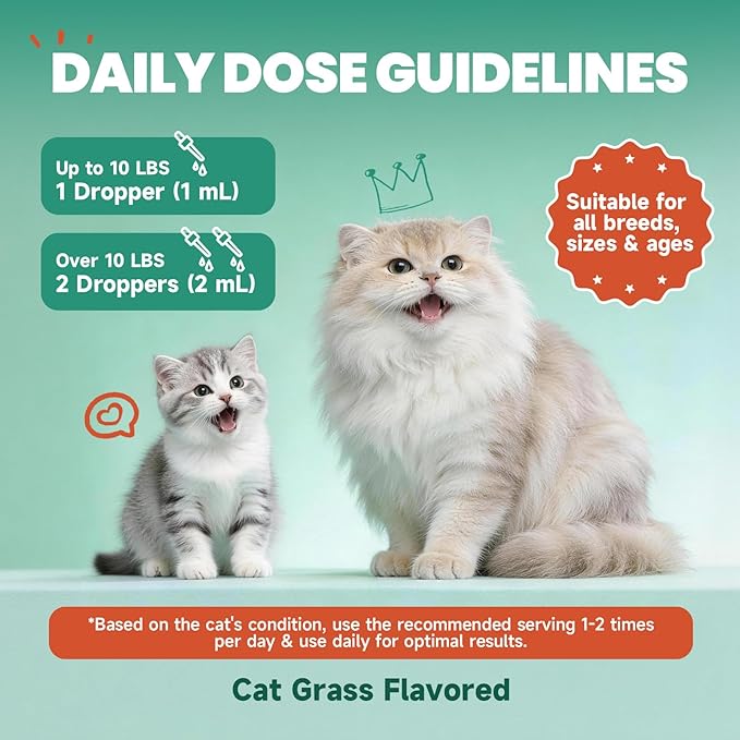 Cat Hairball Remedy - 2-Pack Drops Hairball Treatment for Cats - Hairball Relief for Cats - with Psyllium Husk, Flaxseed, Cat Grass - Cat Grass Flavor