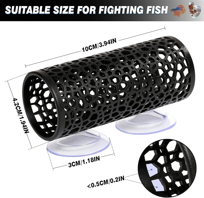 Abizoo Betta Fish Toys - Betta Tunnel Black, Small Hole Hollow Cave, Safer for Small Fish & Shrimp, Aquarium Decor & Hideout Tube