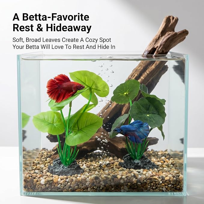 2Pack Silk Aquarium Decor Artificial Aquarium Decor Plants for Fish Tank | 6inch Artificial Aquarium Plants with Driftwood Base for Betta Fish Tank Accessories, Betta Fish Tank Decor