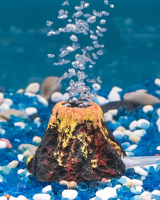 Uniclife Aquarium Volcano Ornament Kit, Fish Tank Decoration Mini Resin Volcanic Decor for Fish Tank Landscape Realistic Mountain with Air Stone Bubbler Airline Tubing Accessories for Oxygenation