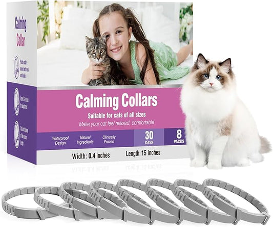 Tcllka Calming Collar for Cats 8 PK Cat Stress and Anxiety Relief Pheromone Collar for Cats Anti Aggression for Cats Cat Calming Collars Calming Collar for Cats
