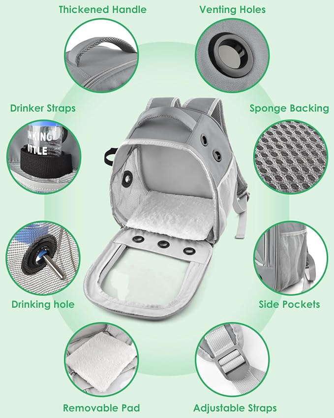 DBNESS Guinea Pig Carrier Backpack, Portable Small Pet Travel Carriers with Water Bottle Holder & Detachable Pad, Outgoing Carring Bag for Bearded Dragon Bunny Sugar Chinchilla Gerbil Hamster Bird