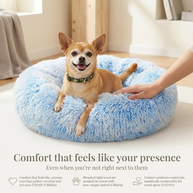 Calming Donut Dogs Beds for Small Dogs Washable,19inch Fluffy Round Puppy Bed for Puppies,Cats & Toy Breeds with Raised Rim,Fits up to 15 lbs Pets,Gradient Blue