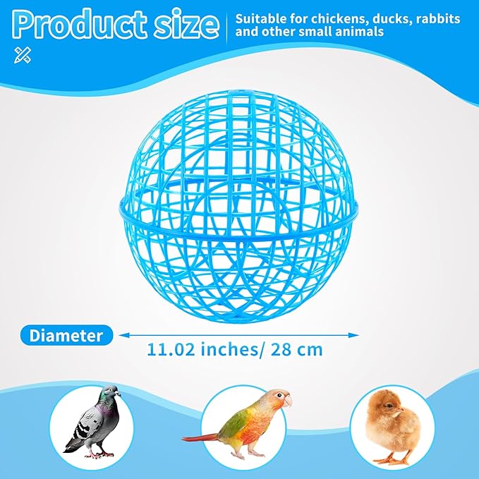 AceOrbit 3 Pcs Chicken Balls Cage 2025 Chicken Orb Ball Cage to Free Range Rolling Movable Poultry Coop Ball, Mobile Safety Globe Cages for Pigeons Rabbits Ducks Outside Roaming(11.02 Inch,Blue)