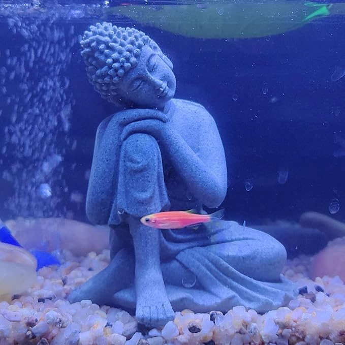Fish Tank Buddha Statue Decorations Aquarium Decor Betta Fish Tank Accessories Ornament Small Meditating Sandstone Buda Statues for Underwater Landscaping Home Zen Decor