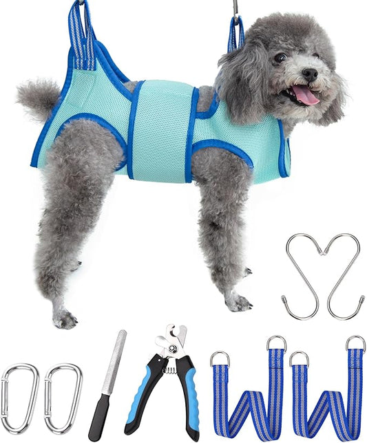 Kkiimatt Dog Grooming Hammock, XS Size Hanging Harness Holder for Nail Clipping,Nail Trimming Hammock for Pet, Grooming Sling Hanger with Thick Fabric Neck Support Wide Strap Restraint