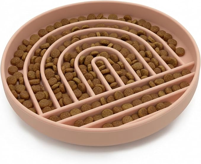 Should We Go? Slow Feeder for Dogs & Puppies, The Slowdown Bowl Silicone Slow Eating, Modern Lick Mat Design, Reduces Gulping, Fits 2.5 Cups, 9.5” Across x 1.5” Tall, Mealtime Challenge, Large-Blush