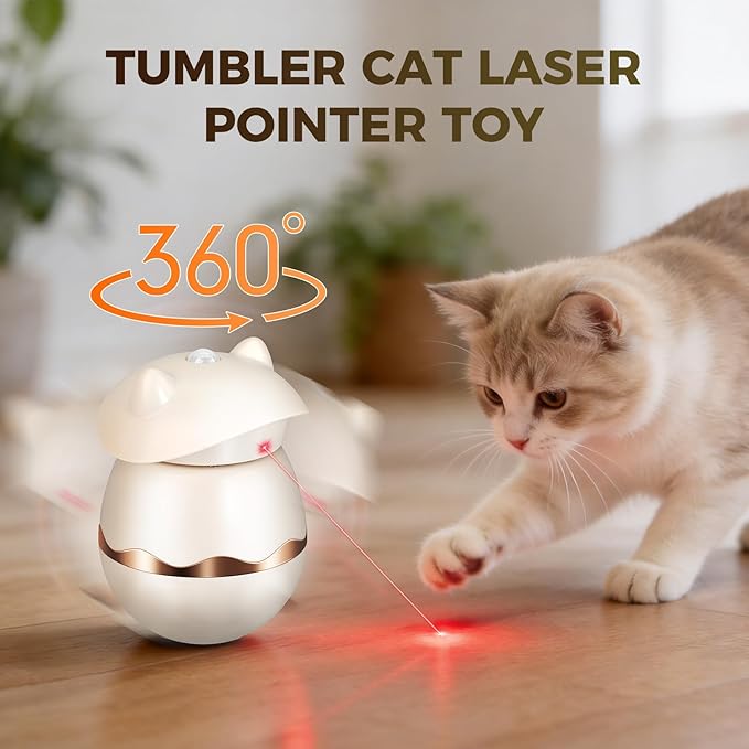 Automatic Laser Collar Cat Toy - Upgraded Tumbler Cat Laser Pointer Toy, Sensor Light On Top, 360° Irregular Rotation, USB C Charge & Works 2H, 3 Modes Interactive Cat Toy, Gifts for Ailurophile