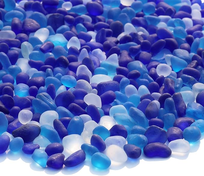 QYGL Sea Glass Stones - 2.9LB/46.4oz Blue Mixed Frosted Glass Pebbles | Glass Gemstones Perfect for Aquarium Rocks, Fish Tank Gravel, Vase Fillers, Seaglass DIY Crafts, and Home Decor